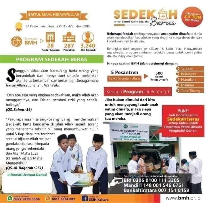 BMH Kaltara Luncurkan Program Sedekah Beras, Bantu Para Santri Dhuafa