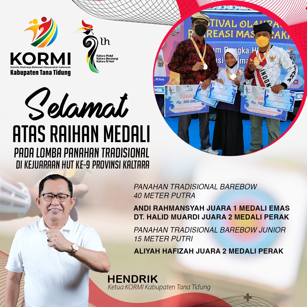 KTT Raih 3 Medali Di Ajang Panahan Tradisional HUT Kaltara Ke 9